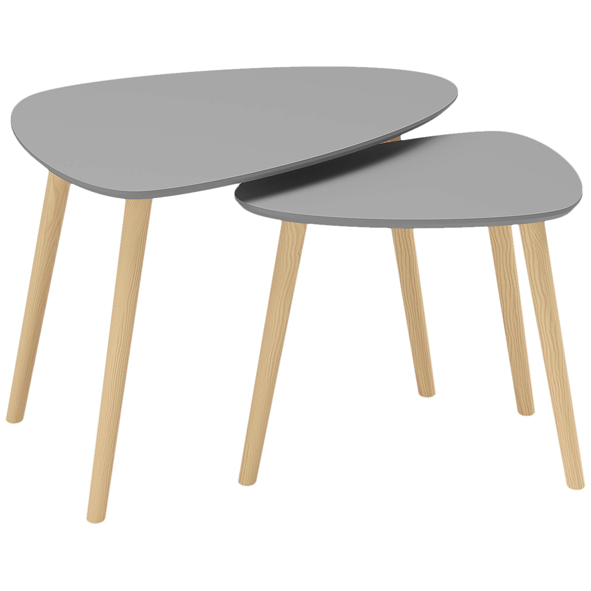 Set of 2 Nesting Side Tables with Wooden Legs Coffee Tables for Living Room Bedroom Office 59.5x39.5x45 cm and 44.5x28.5x40 cm Gray and Natural