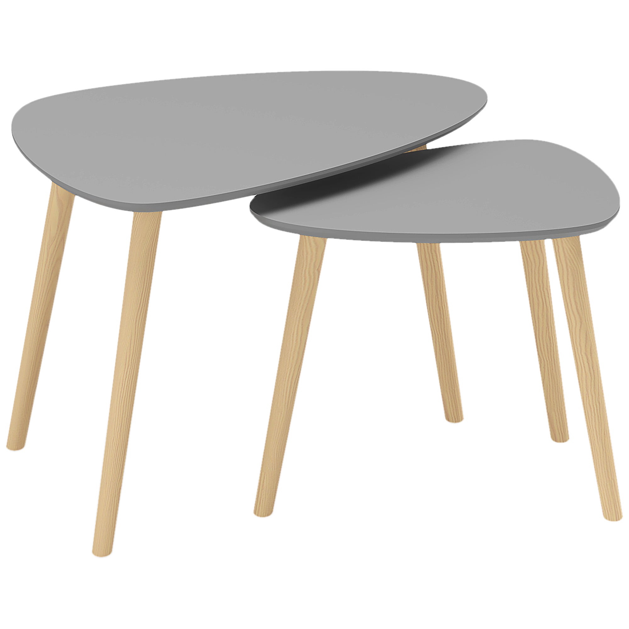 Set of 2 Nesting Side Tables with Wooden Legs Coffee Tables for Living Room Bedroom Office 59.5x39.5x45 cm and 44.5x28.5x40 cm Gray and Natural