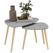 Set of 2 Nesting Side Tables with Wooden Legs Coffee Tables for Living Room Bedroom Office 59.5x39.5x45 cm and 44.5x28.5x40 cm Gray and Natural
