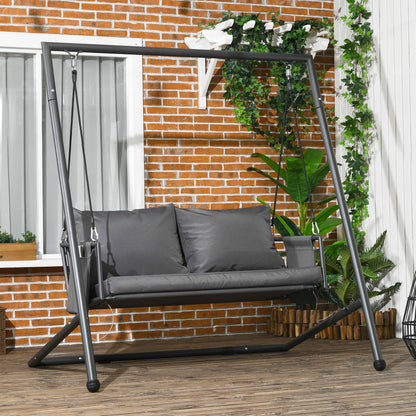 2-Seater Garden Swing with Cushions and Storage Pockets, Outdoor Swing in Steel and Textilene, 168x117x181 cm, Dark Grey