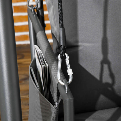 2-Seater Garden Swing with Cushions and Storage Pockets, Outdoor Swing in Steel and Textilene, 168x117x181 cm, Dark Grey