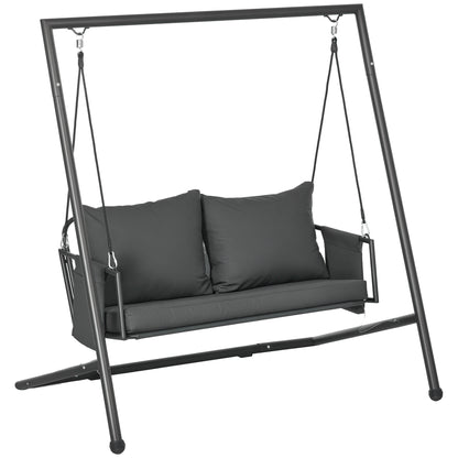 2-Seater Garden Swing with Cushions and Storage Pockets, Outdoor Swing in Steel and Textilene, 168x117x181 cm, Dark Grey