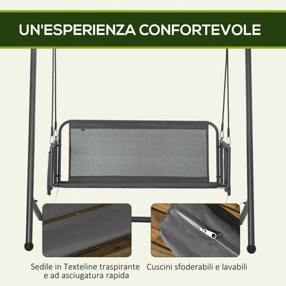 2-Seater Garden Swing with Cushions and Storage Pockets, Outdoor Swing in Steel and Textilene, 168x117x181 cm, Dark Grey