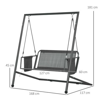 2-Seater Garden Swing with Cushions and Storage Pockets, Outdoor Swing in Steel and Textilene, 168x117x181 cm, Dark Grey