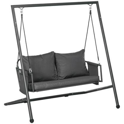 2-Seater Garden Swing with Cushions and Storage Pockets, Outdoor Swing in Steel and Textilene, 168x117x181 cm, Dark Grey