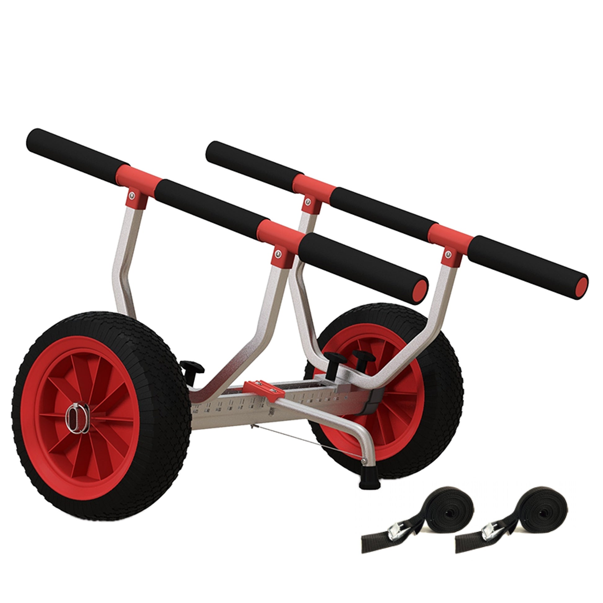 SPORTNOW Kayak, Stand-Up Paddle, Canoe Transport Cart with Adjustable Width, Large Wheels, and Aluminum Frame - 2 Straps Included in Black Red