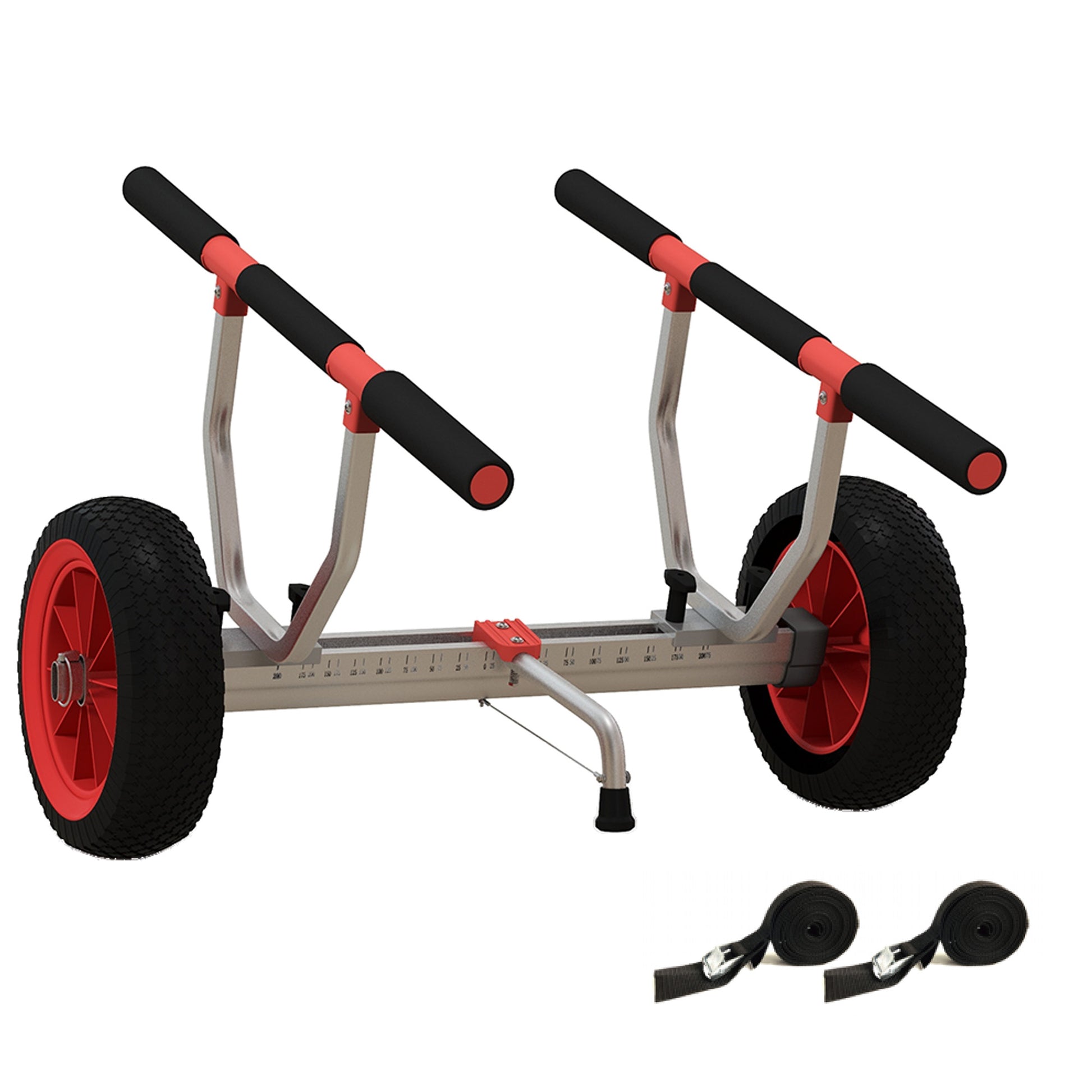 SPORTNOW Kayak, Stand-Up Paddle, Canoe Transport Cart with Adjustable Width, Large Wheels, and Aluminum Frame - 2 Straps Included in Black Red