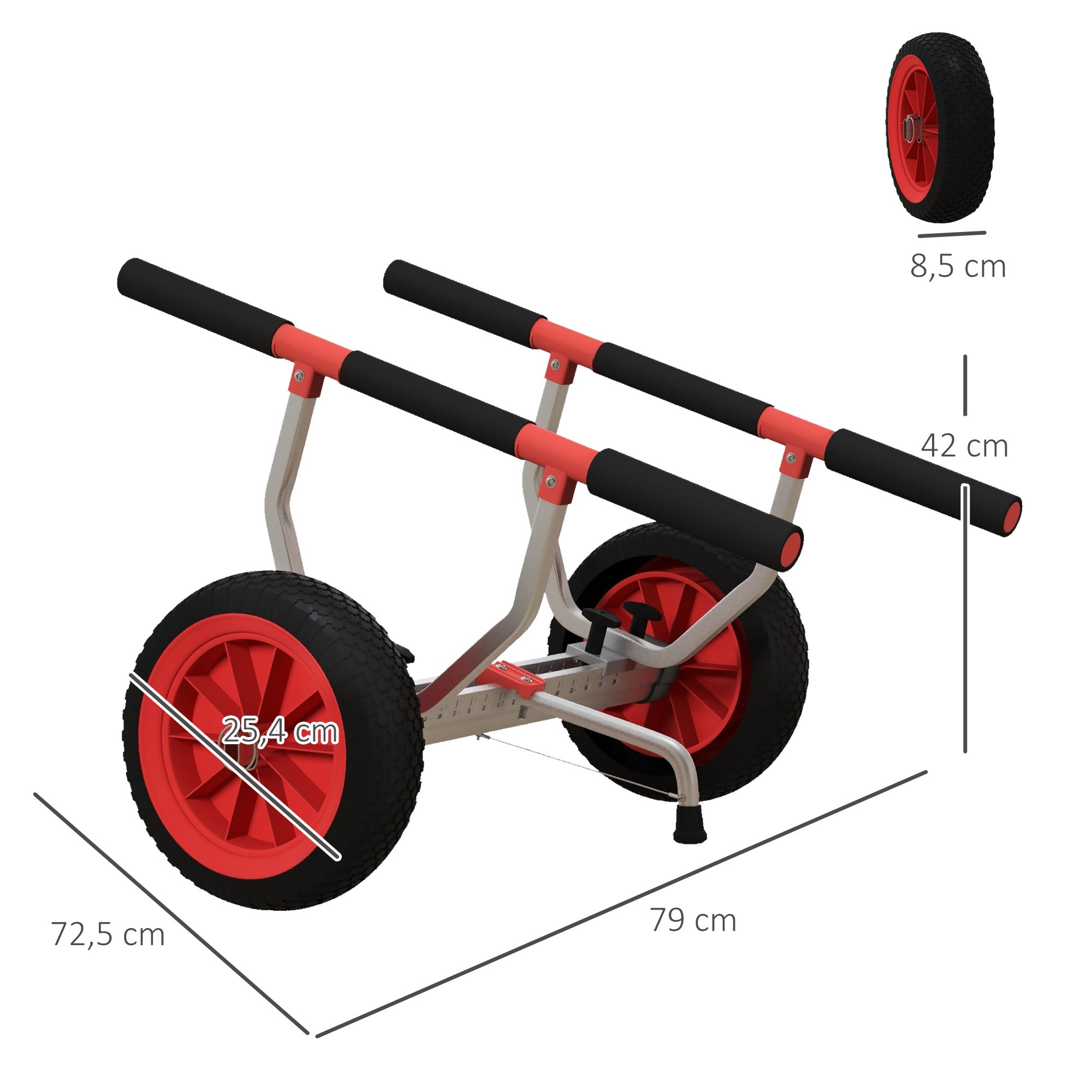 SPORTNOW Kayak, Stand-Up Paddle, Canoe Transport Cart with Adjustable Width, Large Wheels, and Aluminum Frame - 2 Straps Included in Black Red
