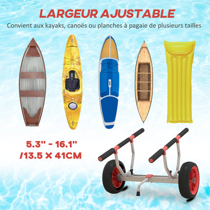 SPORTNOW Kayak, Stand-Up Paddle, Canoe Transport Cart with Adjustable Width, Large Wheels, and Aluminum Frame - 2 Straps Included in Black Red