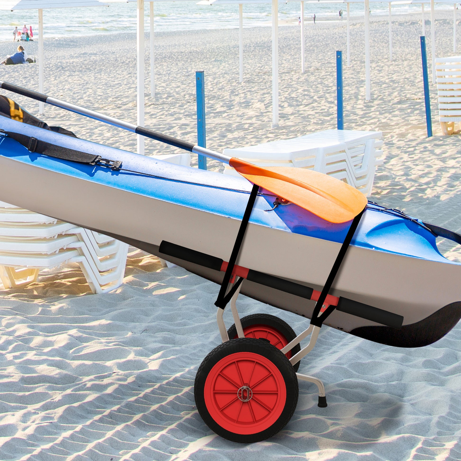 SPORTNOW Kayak, Stand-Up Paddle, Canoe Transport Cart with Adjustable Width, Large Wheels, and Aluminum Frame - 2 Straps Included in Black Red