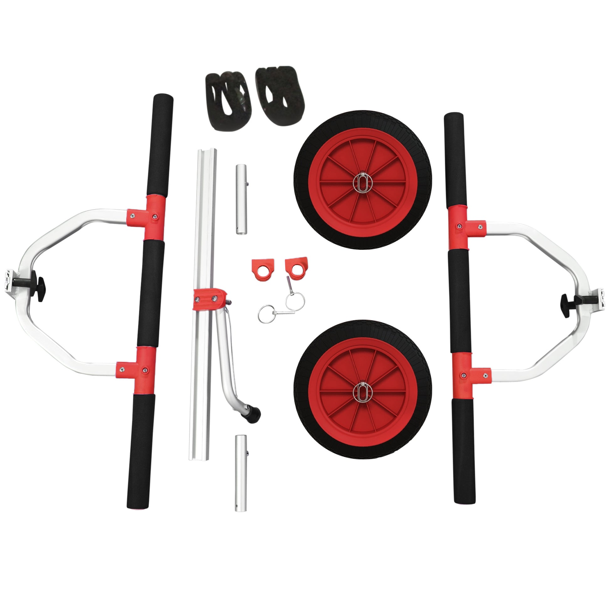 SPORTNOW Kayak, Stand-Up Paddle, Canoe Transport Cart with Adjustable Width, Large Wheels, and Aluminum Frame - 2 Straps Included in Black Red