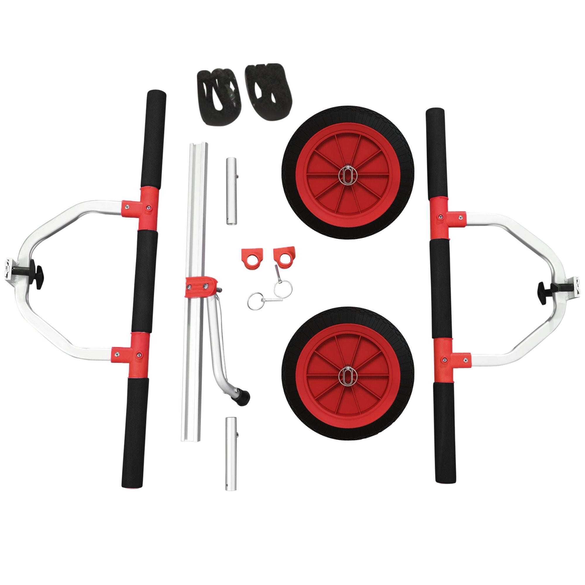 SPORTNOW Kayak, Stand-Up Paddle, Canoe Transport Cart with Adjustable Width, Large Wheels, and Aluminum Frame - 2 Straps Included in Black Red