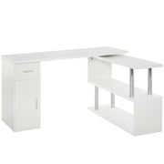 Modern Corner Desk in Wood with Drawer, Cabinet, and Shelves, Ideal for Office and Home Decor, White