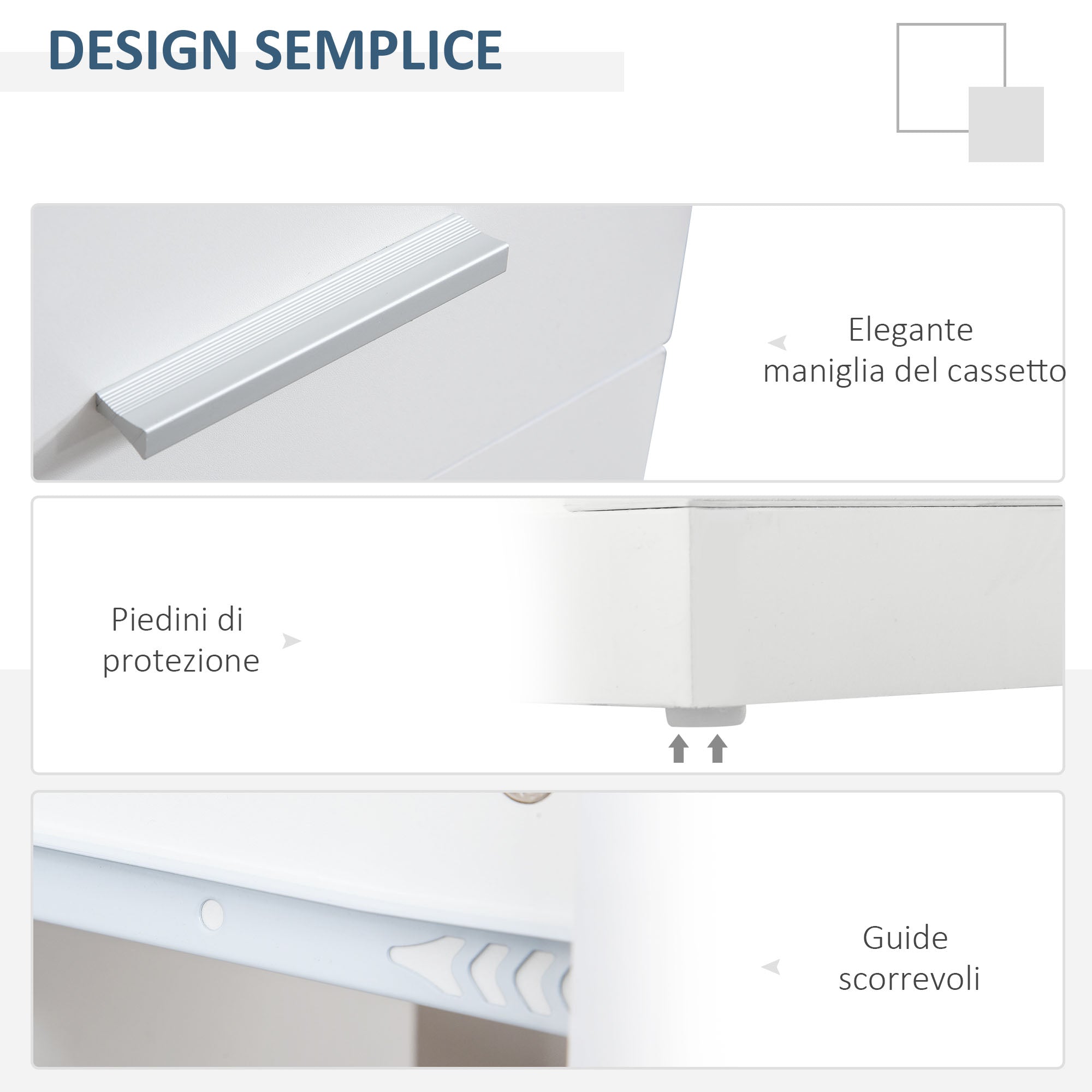 Modern Corner Desk in Wood with Drawer, Cabinet, and Shelves, Ideal for Office and Home Decor, White