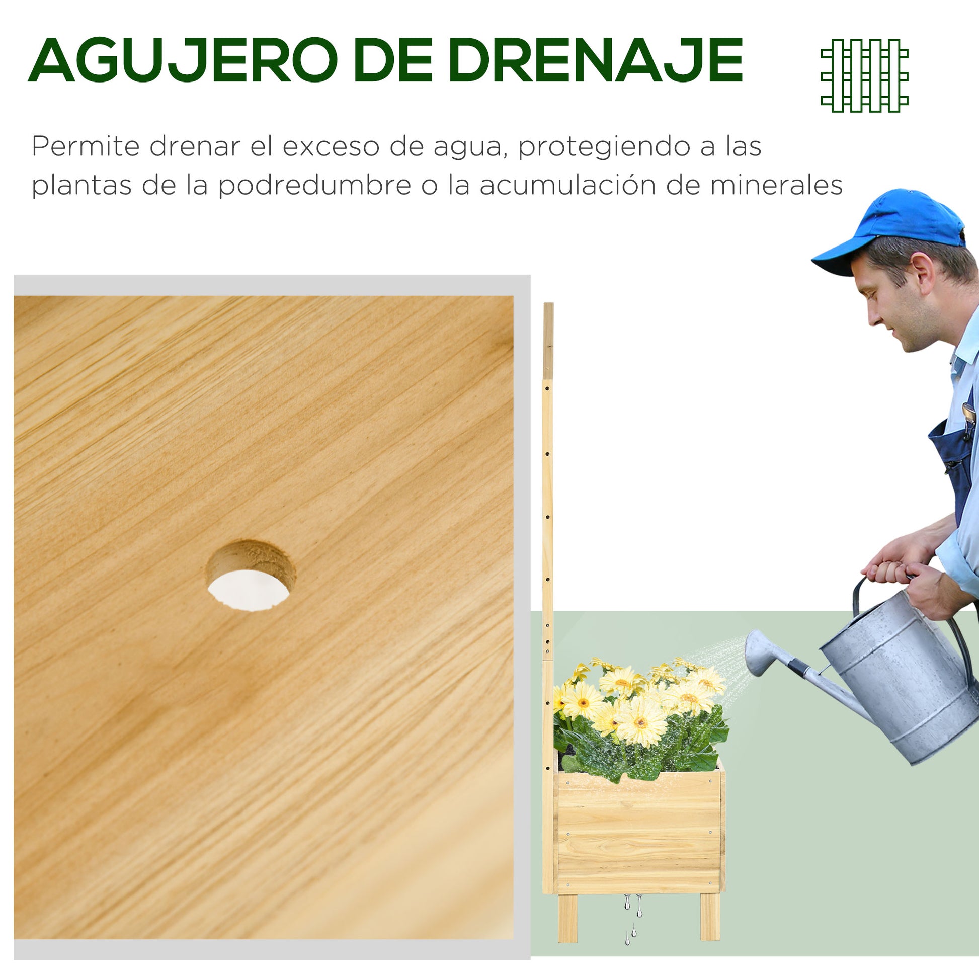 Wooden Planter with Trellis Garden Planter with Lattice Flower Bed with Non-Woven Fabric and 2 Drainage Holes for Growing Vegetables Flowers Outdoors 60x43x147 cm Natural