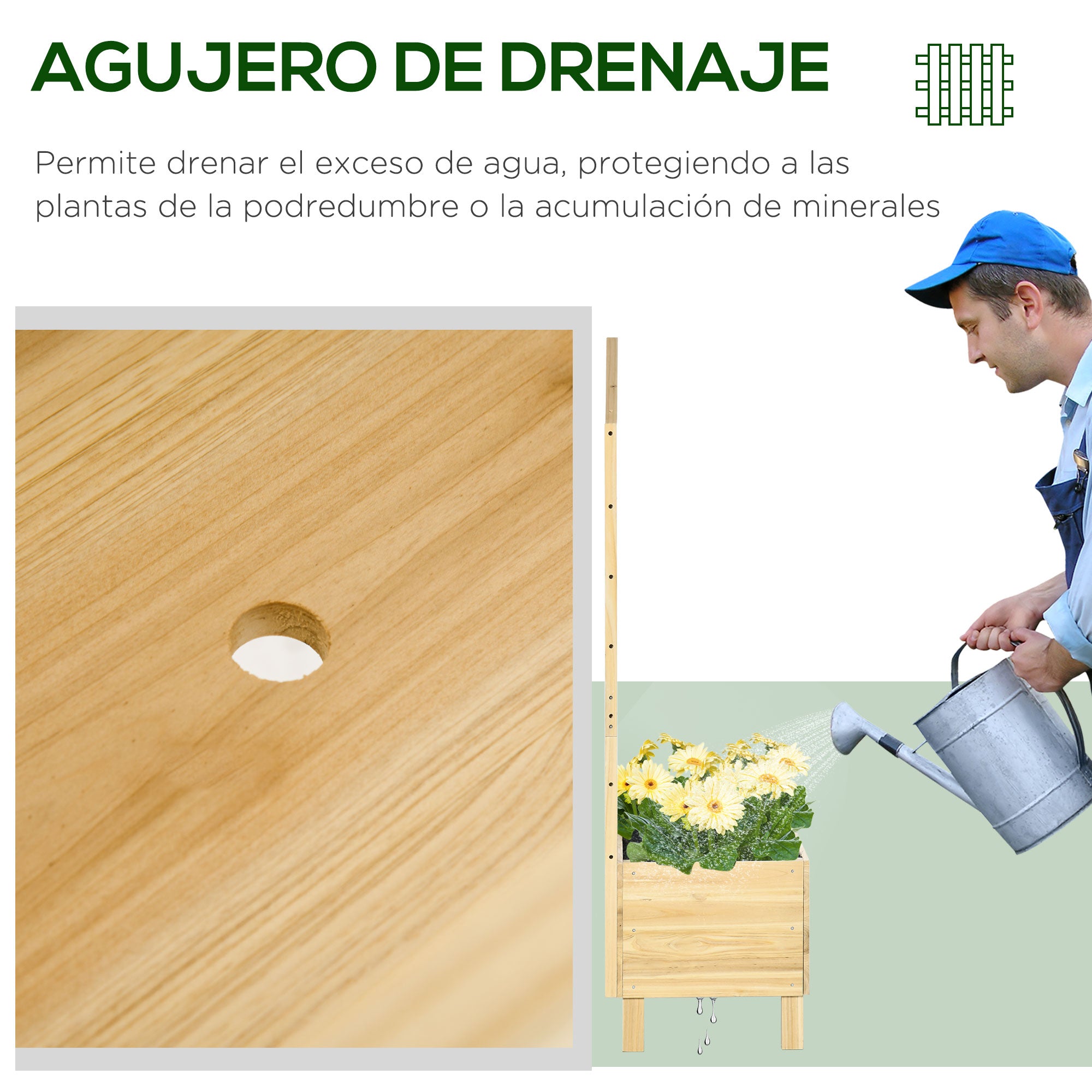 Wooden Planter with Trellis Garden Planter with Lattice Flower Bed with Non-Woven Fabric and 2 Drainage Holes for Growing Vegetables Flowers Outdoors 60x43x147 cm Natural