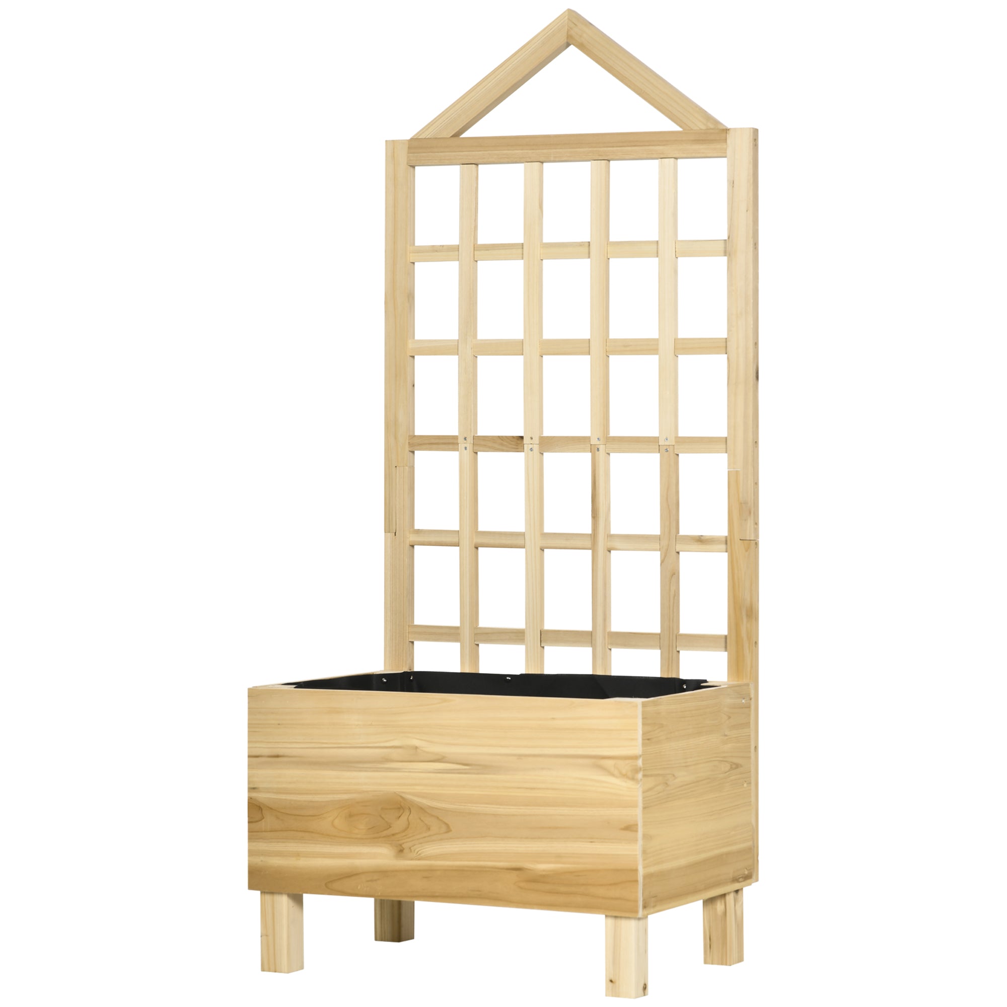 Wooden Planter with Trellis Garden Planter with Lattice Flower Bed with Non-Woven Fabric and 2 Drainage Holes for Growing Vegetables Flowers Outdoors 60x43x147 cm Natural