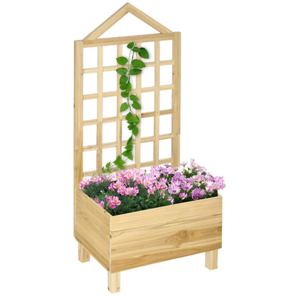 Wooden Planter with Trellis Garden Planter with Lattice Flower Bed with Non-Woven Fabric and 2 Drainage Holes for Growing Vegetables Flowers Outdoors 60x43x147 cm Natural
