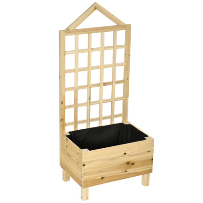 Wooden Planter with Trellis Garden Planter with Lattice Flower Bed with Non-Woven Fabric and 2 Drainage Holes for Growing Vegetables Flowers Outdoors 60x43x147 cm Natural