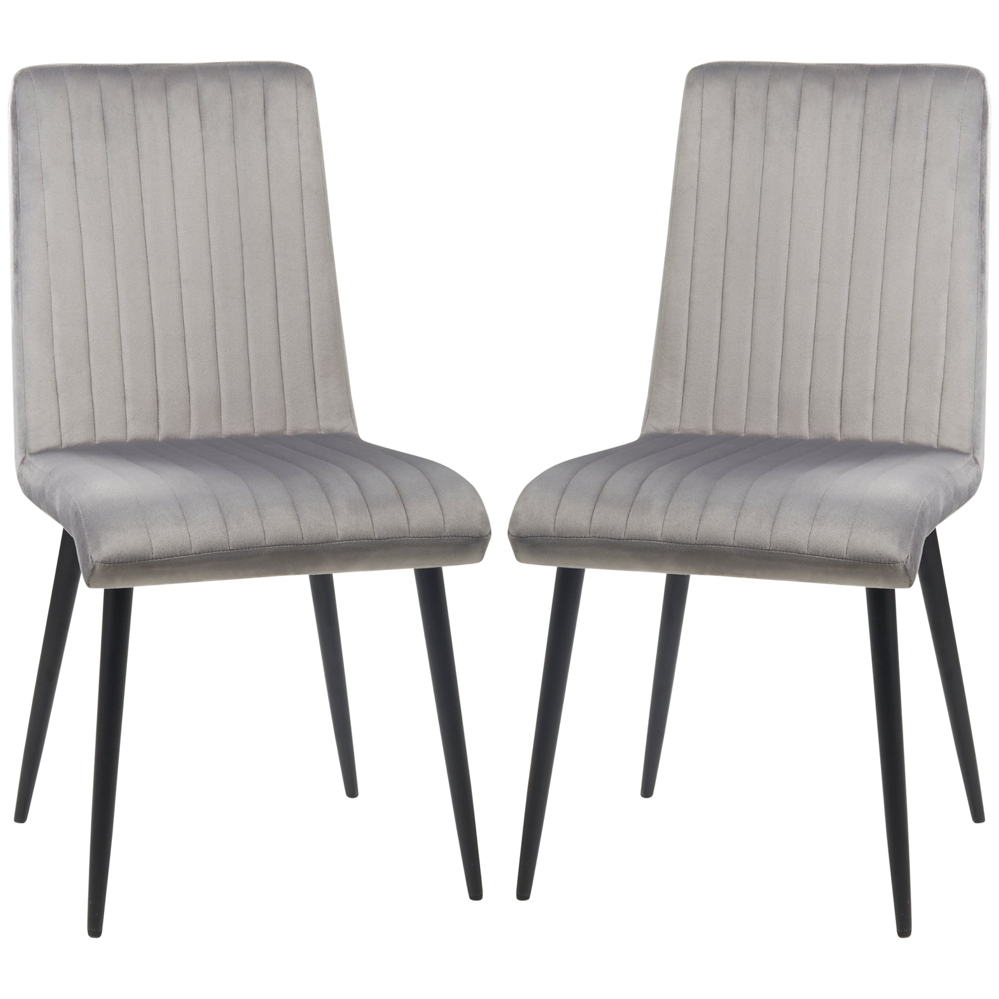 2 pcs Upholstered Velvet Effect Fabric Dining Chairs, Kitchen Chairs with Steel Legs and Space-Saving Design, 43x58x90 cm, Gray and Black