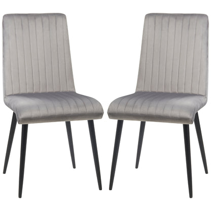 2 pcs Upholstered Velvet Effect Fabric Dining Chairs, Kitchen Chairs with Steel Legs and Space-Saving Design, 43x58x90 cm, Gray and Black