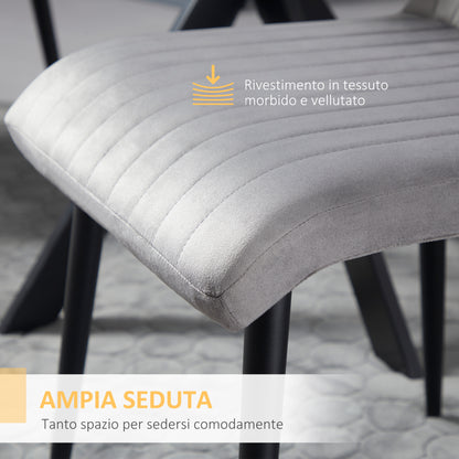 2 pcs Upholstered Velvet Effect Fabric Dining Chairs, Kitchen Chairs with Steel Legs and Space-Saving Design, 43x58x90 cm, Gray and Black