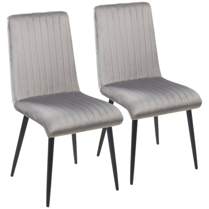 2 pcs Upholstered Velvet Effect Fabric Dining Chairs, Kitchen Chairs with Steel Legs and Space-Saving Design, 43x58x90 cm, Gray and Black