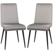 2 pcs Upholstered Velvet Effect Fabric Dining Chairs, Kitchen Chairs with Steel Legs and Space-Saving Design, 43x58x90 cm, Gray and Black