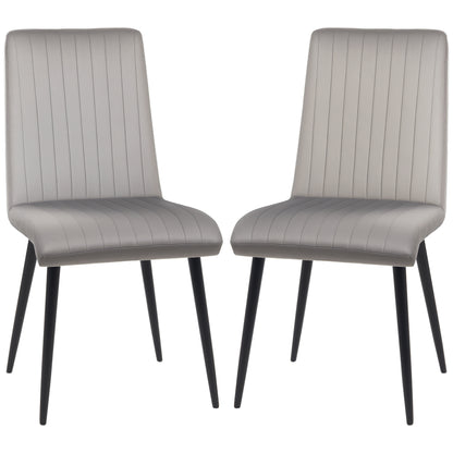 2 pcs Upholstered Velvet Effect Fabric Dining Chairs, Kitchen Chairs with Steel Legs and Space-Saving Design, 43x58x90 cm, Gray and Black