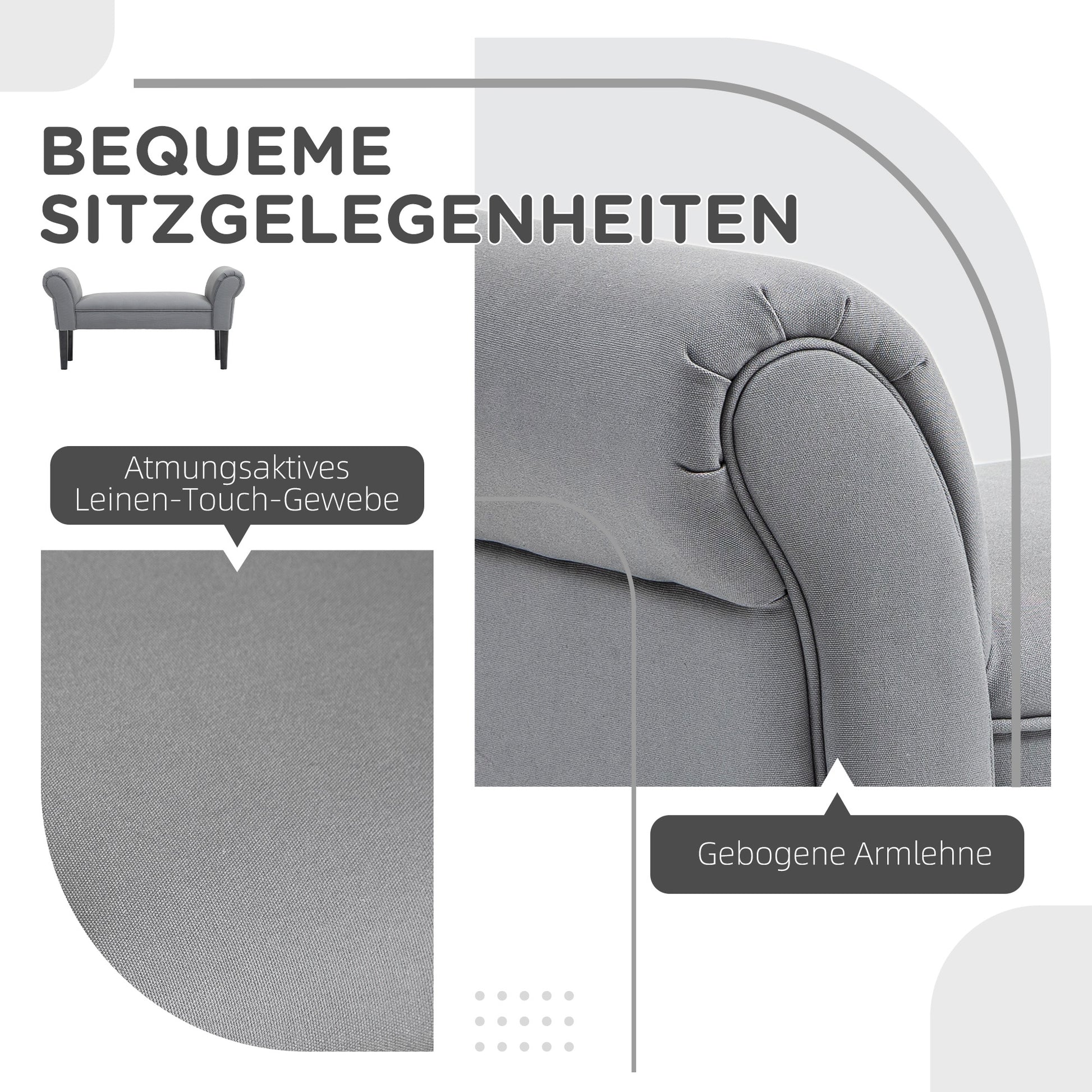 Bed Bench, Upholstered Bench, Seating Bench, Hallway Bench for Bedroom, Up to 130 kg Load Capacity, Sailcloth, Dark Gray, 102 x 36 x 51 cm