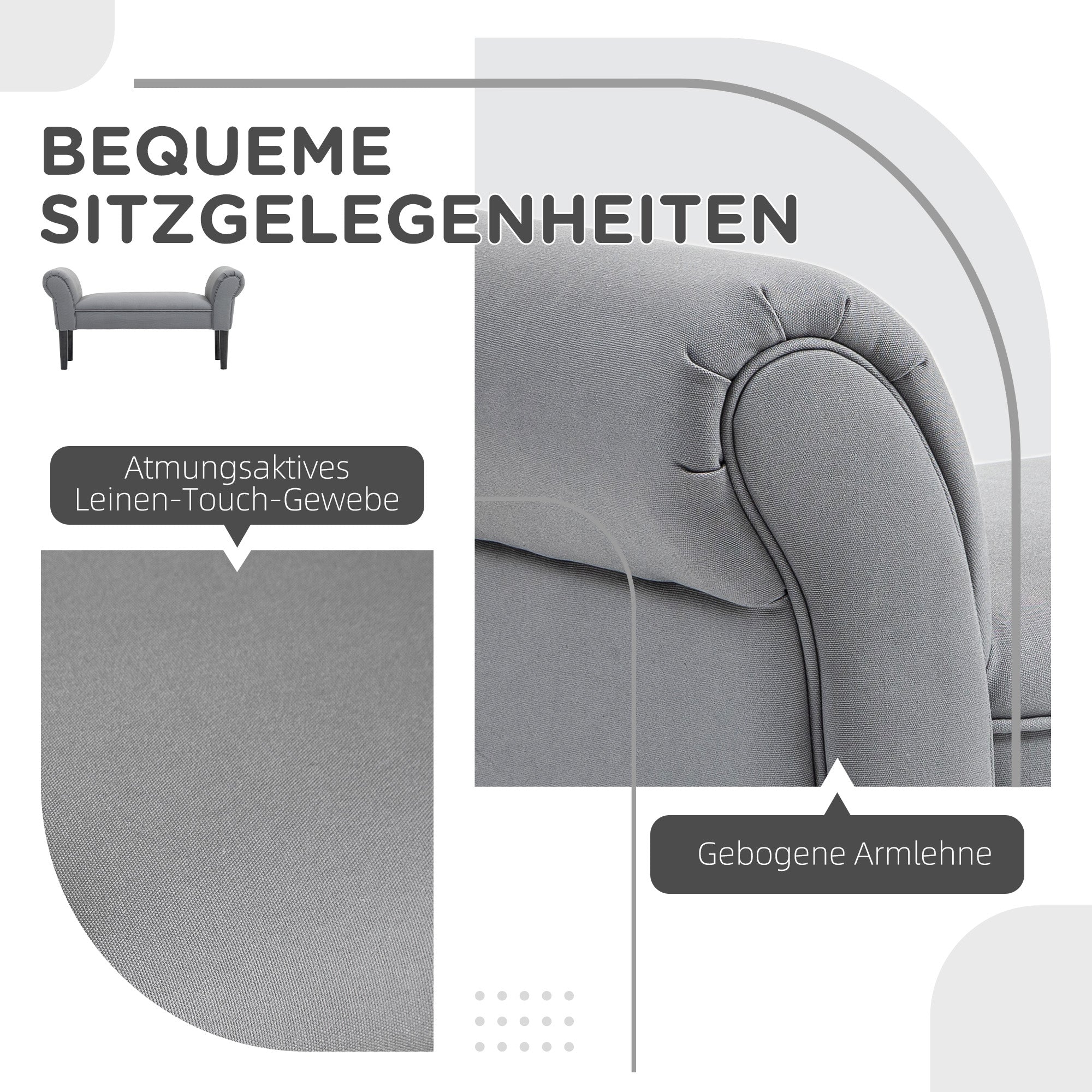Bed Bench, Upholstered Bench, Seating Bench, Hallway Bench for Bedroom, Up to 130 kg Load Capacity, Sailcloth, Dark Gray, 102 x 36 x 51 cm