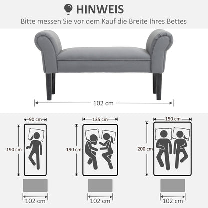 Bed Bench, Upholstered Bench, Seating Bench, Hallway Bench for Bedroom, Up to 130 kg Load Capacity, Sailcloth, Dark Gray, 102 x 36 x 51 cm