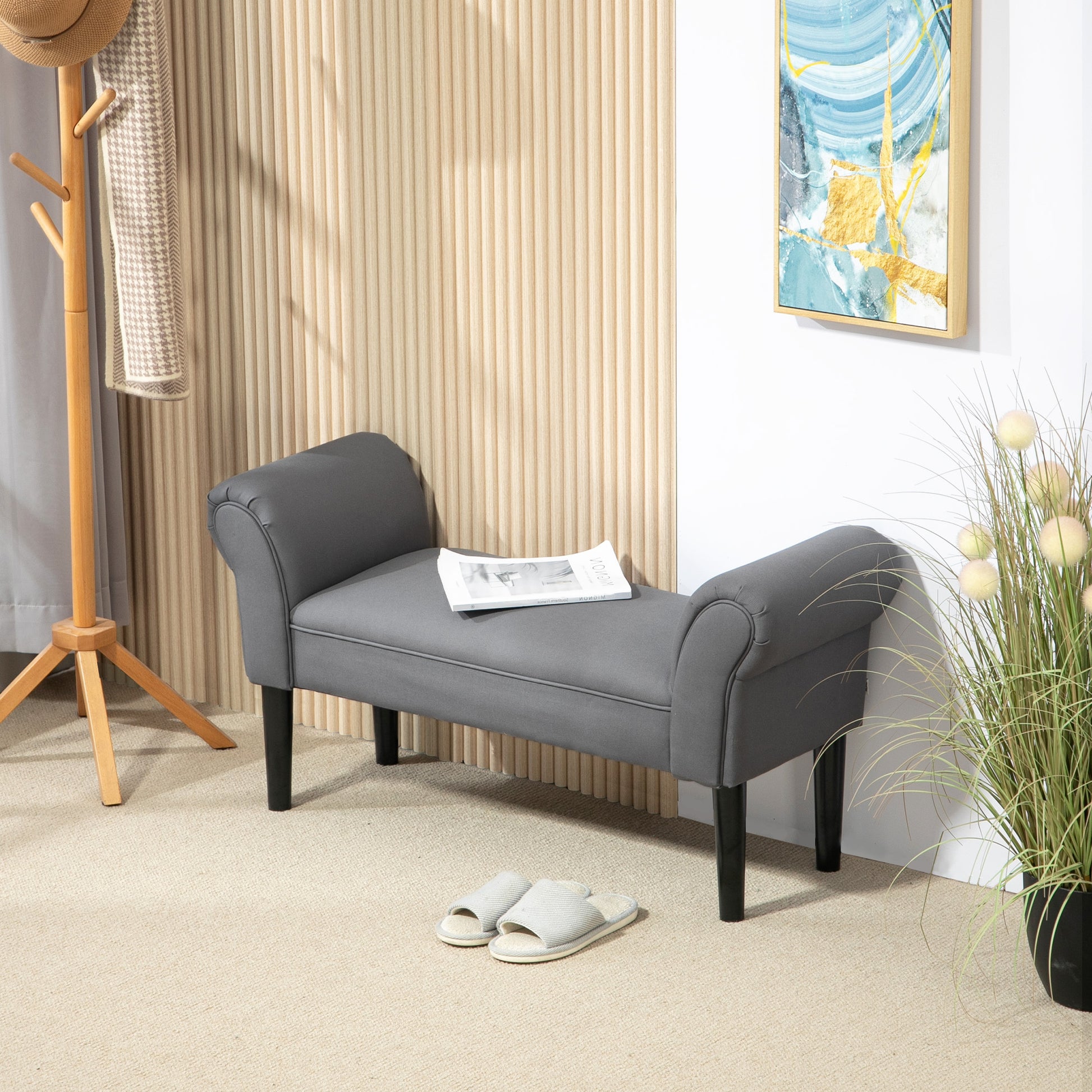 Bed Bench, Upholstered Bench, Seating Bench, Hallway Bench for Bedroom, Up to 130 kg Load Capacity, Sailcloth, Dark Gray, 102 x 36 x 51 cm