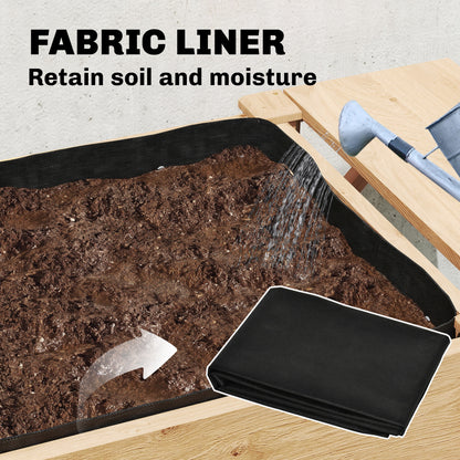 2-Tier Elevated Planter with Fabric Liner, Drainage Holes & Side Shelf, Pine Raised Garden Bed for Garden & Balcony — 119.5 x 102 x 76.5 cm (47.0 x 40.2 x 30.1 in) — Light Brown