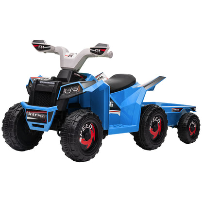 Kids Electric Quad 6V Kids Quad, Children's Vehicle, Electric Car with Trailer for Kids 1.5-3 Years, 2.5 km/h, Metal, 106 x 41.5 x 48.5 cm, Blue