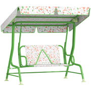 Outdoor Garden Swing for Children +3 Years Two-Seater Outdoor Garden Swing with Adjustable Canopy Safety Harness and Cute Prints 112x75x120 cm Green