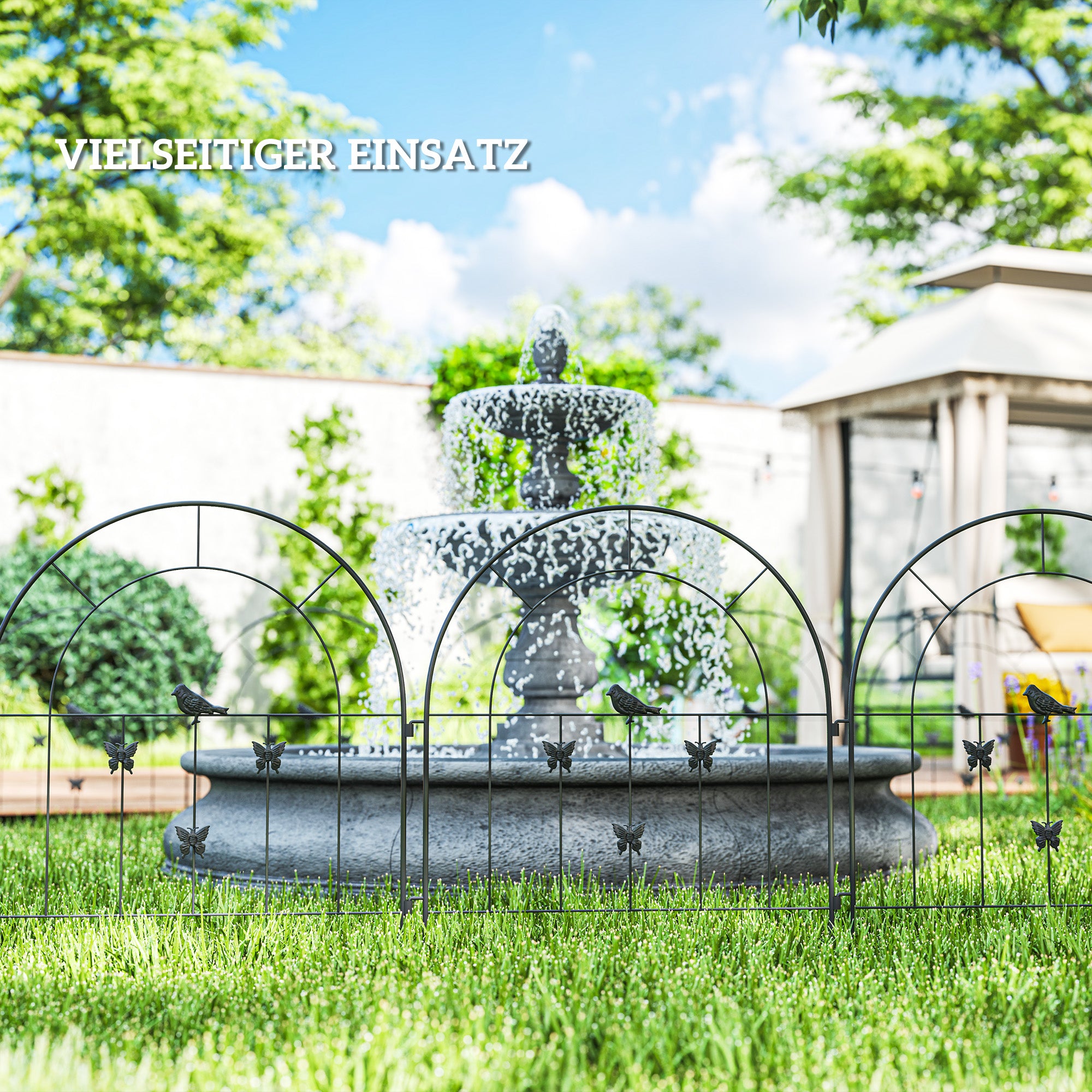Garden Fence Steel 300 cm x 70 cm High Decorative Grid Fence Set Fence Panels Dog Fence Upper Arch Fence for Dogs Landscape Fence for Gardens Flower Beds Animal Barrier Outdoor Black
