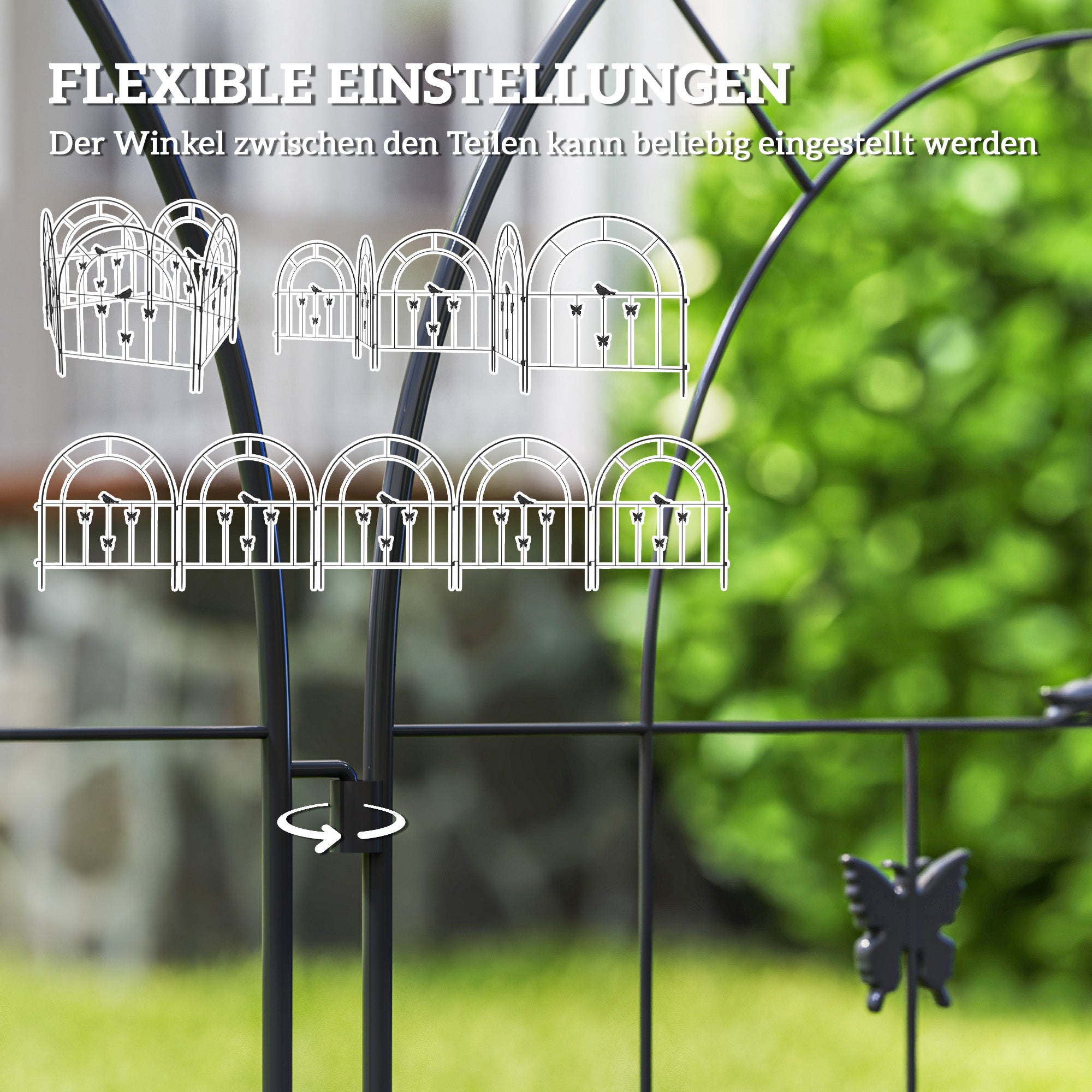 Garden Fence Steel 300 cm x 70 cm High Decorative Grid Fence Set Fence Panels Dog Fence Upper Arch Fence for Dogs Landscape Fence for Gardens Flower Beds Animal Barrier Outdoor Black