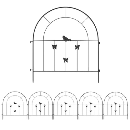 Garden Fence Steel 300 cm x 70 cm High Decorative Grid Fence Set Fence Panels Dog Fence Upper Arch Fence for Dogs Landscape Fence for Gardens Flower Beds Animal Barrier Outdoor Black
