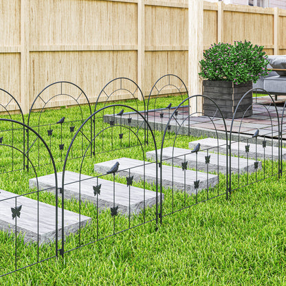 Garden Fence Steel 300 cm x 70 cm High Decorative Grid Fence Set Fence Panels Dog Fence Upper Arch Fence for Dogs Landscape Fence for Gardens Flower Beds Animal Barrier Outdoor Black