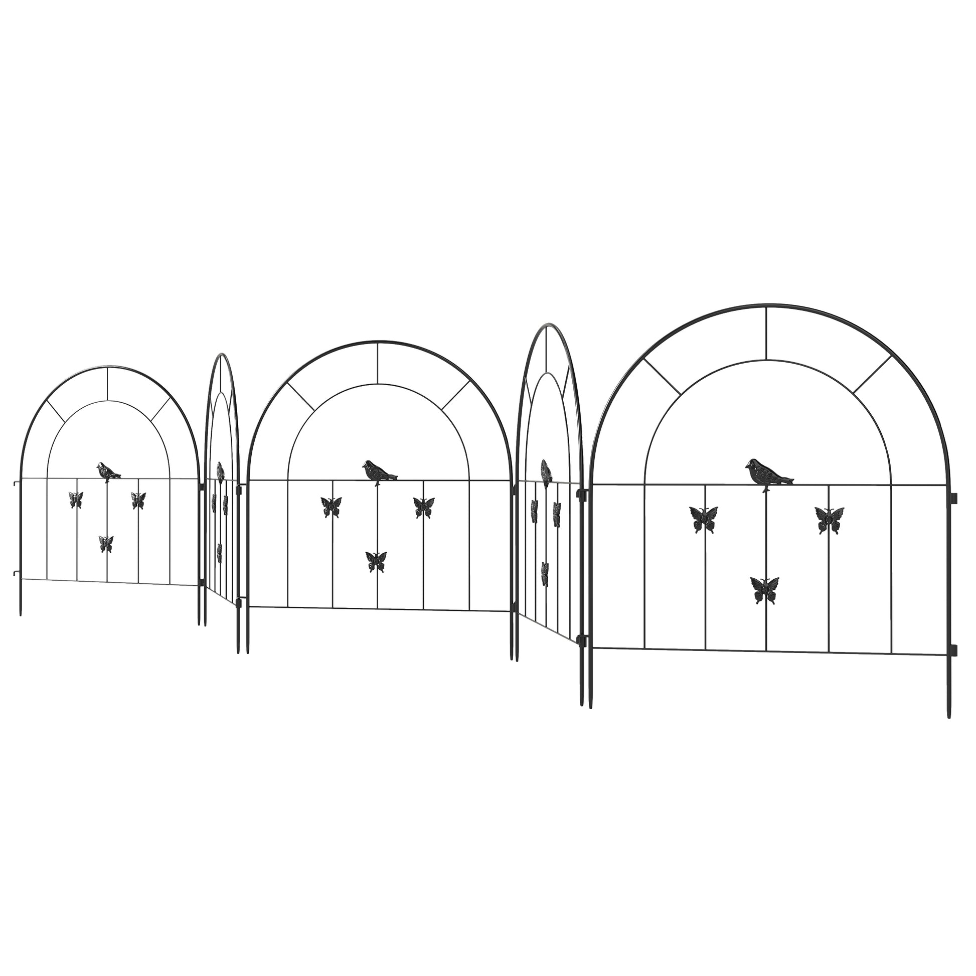 Garden Fence Steel 300 cm x 70 cm High Decorative Grid Fence Set Fence Panels Dog Fence Upper Arch Fence for Dogs Landscape Fence for Gardens Flower Beds Animal Barrier Outdoor Black