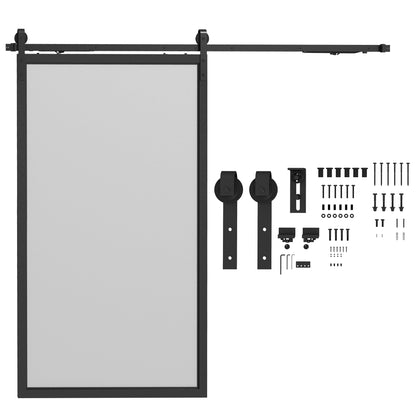 Sliding Door Hardware Kit 244 cm Complete Set with Buffer Function, Rails, Rollers, Anti-Jump Devices, Door Stoppers, Floor Guide, Sliding Door System in Carbon Steel Black