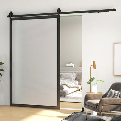 Sliding Door Hardware Kit 244 cm Complete Set with Buffer Function, Rails, Rollers, Anti-Jump Devices, Door Stoppers, Floor Guide, Sliding Door System in Carbon Steel Black