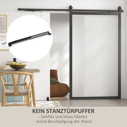 Sliding Door Hardware Kit 244 cm Complete Set with Buffer Function, Rails, Rollers, Anti-Jump Devices, Door Stoppers, Floor Guide, Sliding Door System in Carbon Steel Black