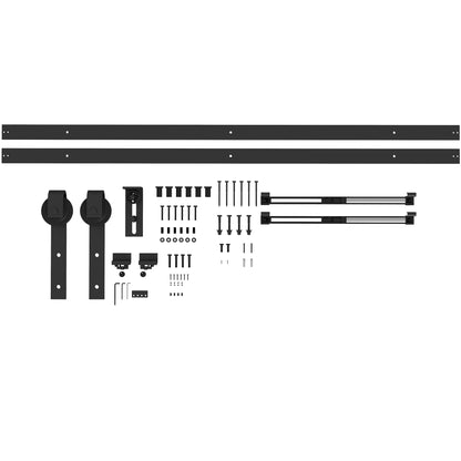 Sliding Door Hardware Kit 244 cm Complete Set with Buffer Function, Rails, Rollers, Anti-Jump Devices, Door Stoppers, Floor Guide, Sliding Door System in Carbon Steel Black
