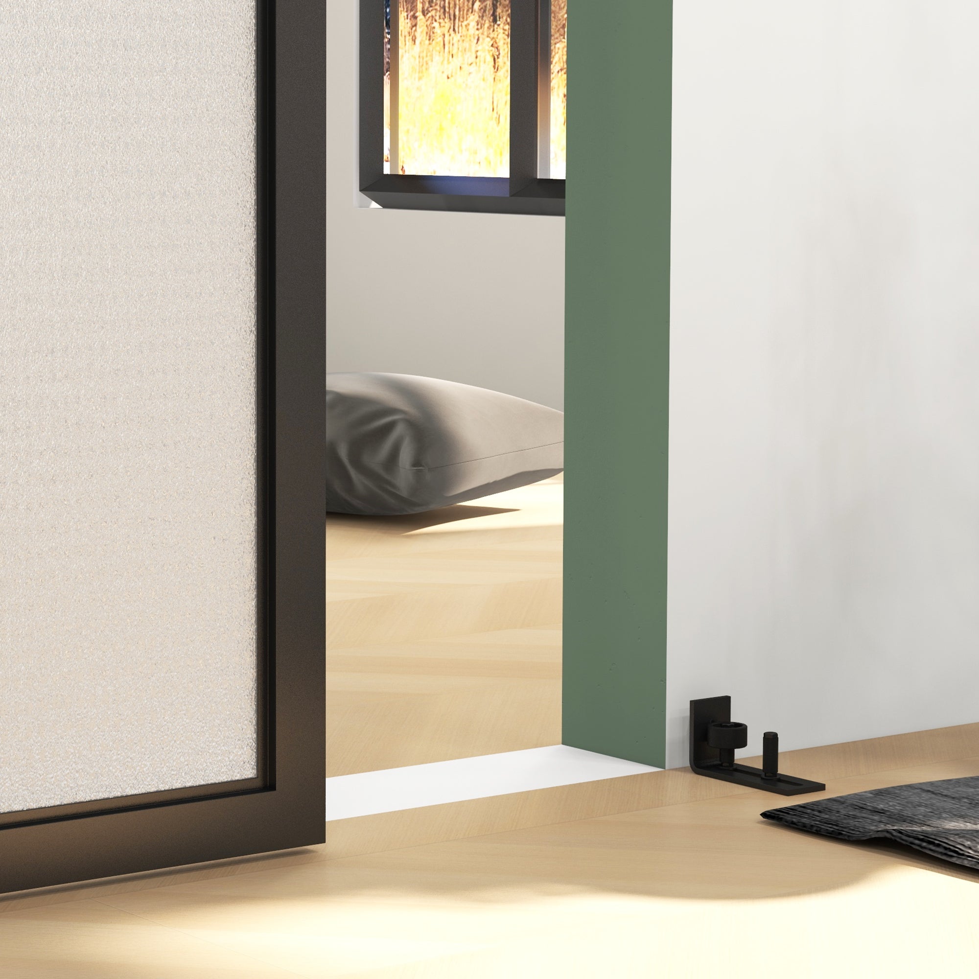 Sliding Door Hardware Kit 244 cm Complete Set with Buffer Function, Rails, Rollers, Anti-Jump Devices, Door Stoppers, Floor Guide, Sliding Door System in Carbon Steel Black