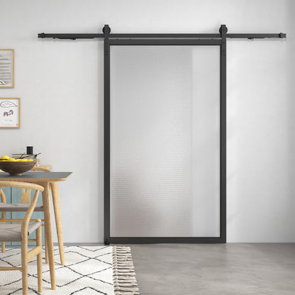 Sliding Door Hardware Kit 244 cm Complete Set with Buffer Function, Rails, Rollers, Anti-Jump Devices, Door Stoppers, Floor Guide, Sliding Door System in Carbon Steel Black