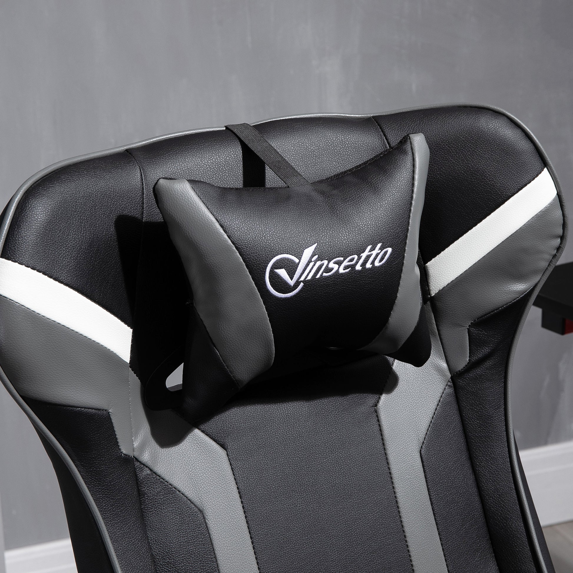 Recliner Chair with Footstool, TV Armchair, Upholstered Armchair in Gaming Style, Gaming Chair with Reclining Function, 130° Adjustable, for Game Room, Leisure Room, Black+Grey, 67 x 82.5 x 103 cm