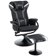 Recliner Chair with Footstool, TV Armchair, Upholstered Armchair in Gaming Style, Gaming Chair with Reclining Function, 130° Adjustable, for Game Room, Leisure Room, Black+Grey, 67 x 82.5 x 103 cm