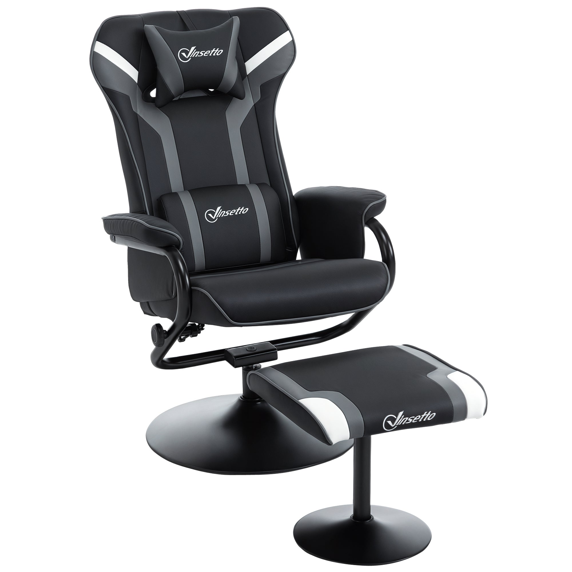Recliner Chair with Footstool, TV Armchair, Upholstered Armchair in Gaming Style, Gaming Chair with Reclining Function, 130° Adjustable, for Game Room, Leisure Room, Black+Grey, 67 x 82.5 x 103 cm